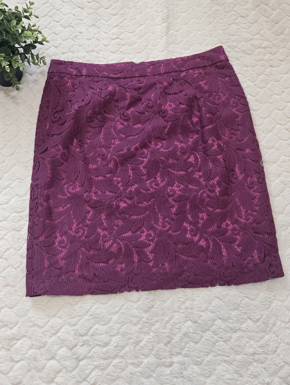 CAbi Purple Floral Lace Overlay Pencil Skirt, Size 12